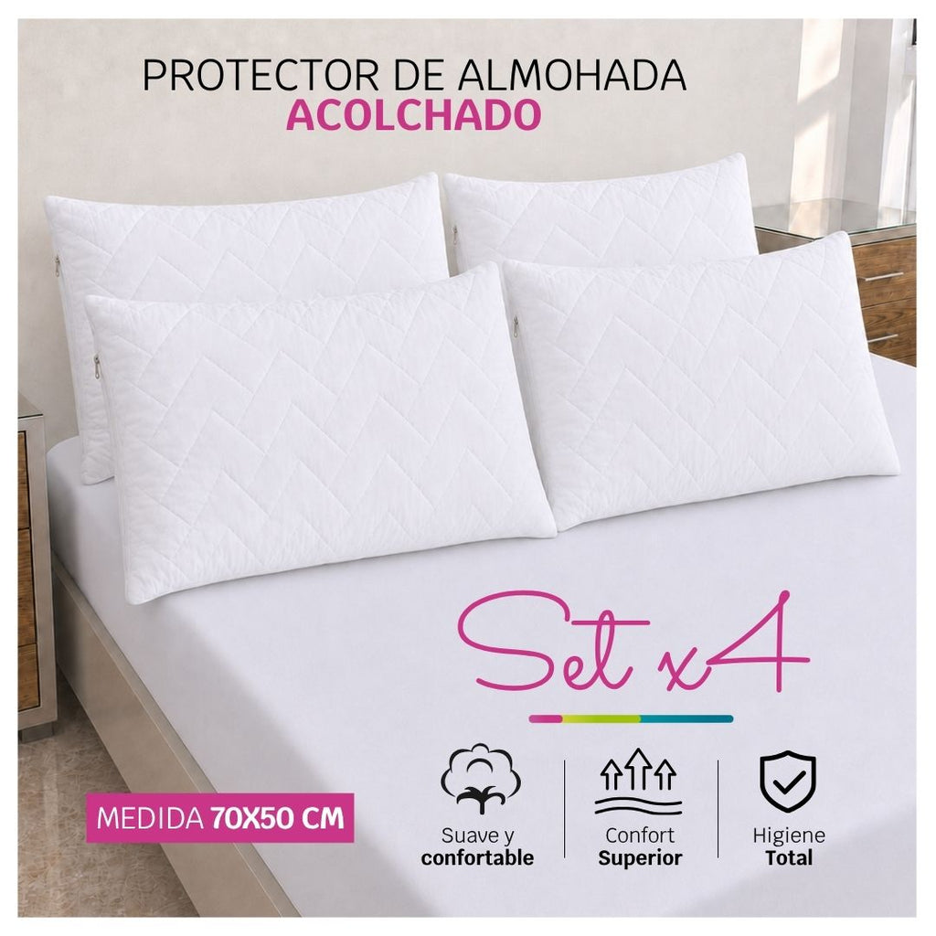 Set x 4 Protectores de Almohada Acolchados 70x50 con Cierre