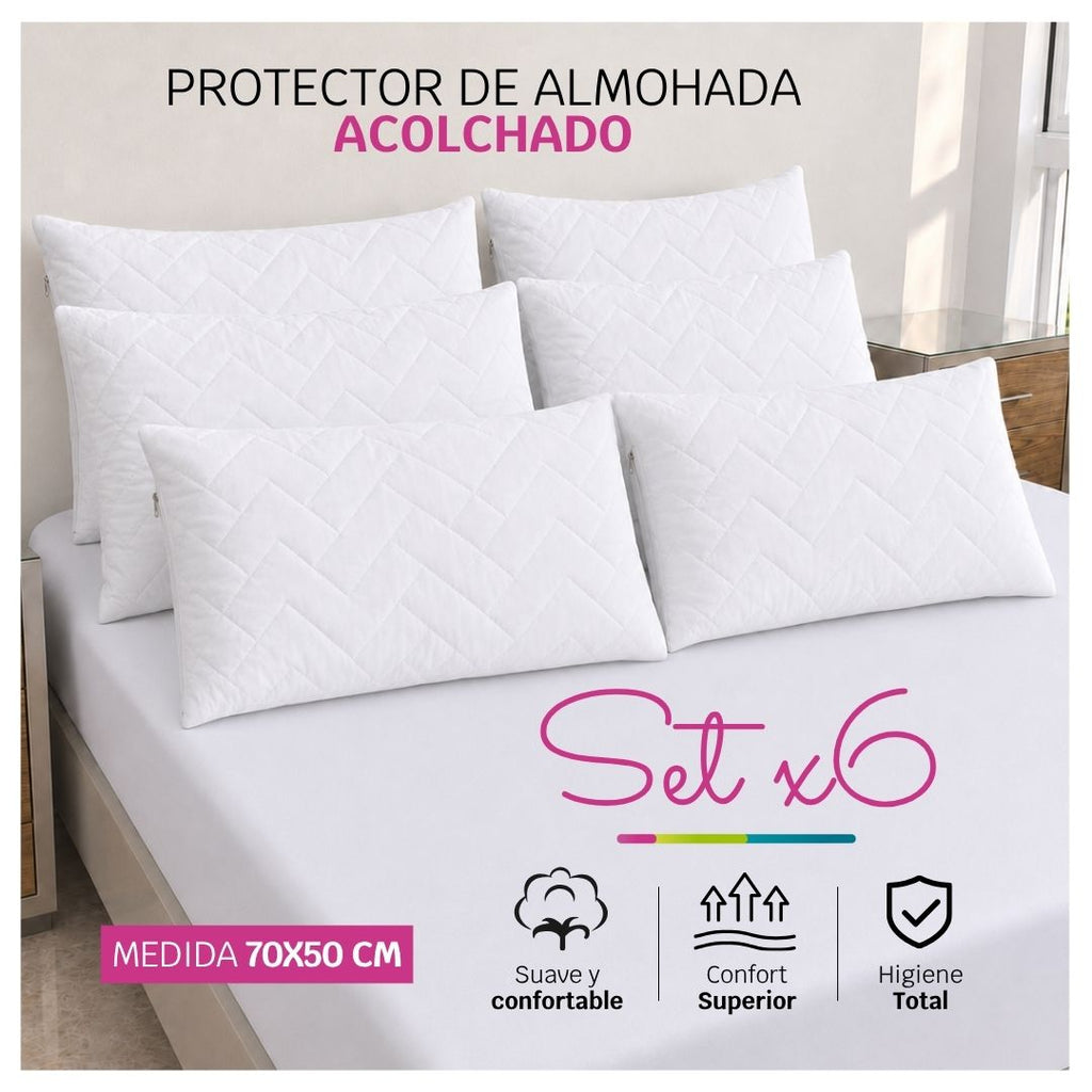 Set x 6 Protectores de Almohada Acolchados 70x50 con Cierre