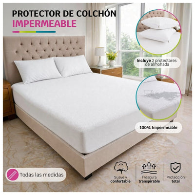 Protector de Colchón Impermeable Blanco + Protector de almohadas