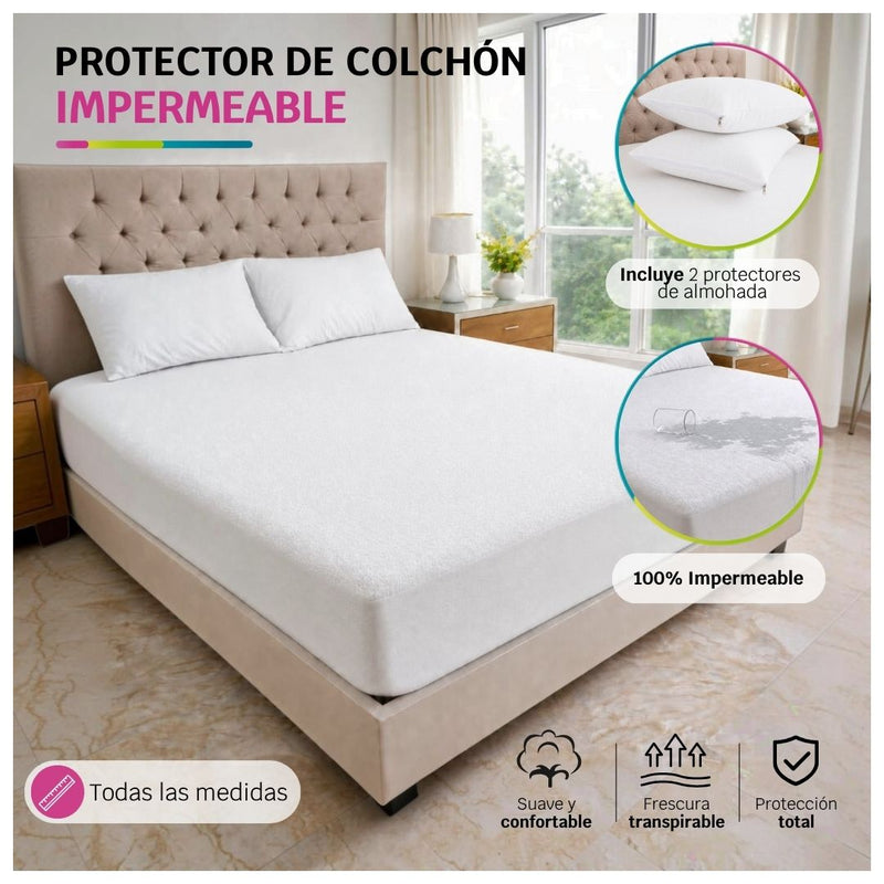 Protector de Colchón Impermeable Blanco + Protector de almohadas