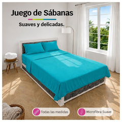 Juego de Sábanas Cama Doble 140x190cm Turquesa en Microfibra Suave