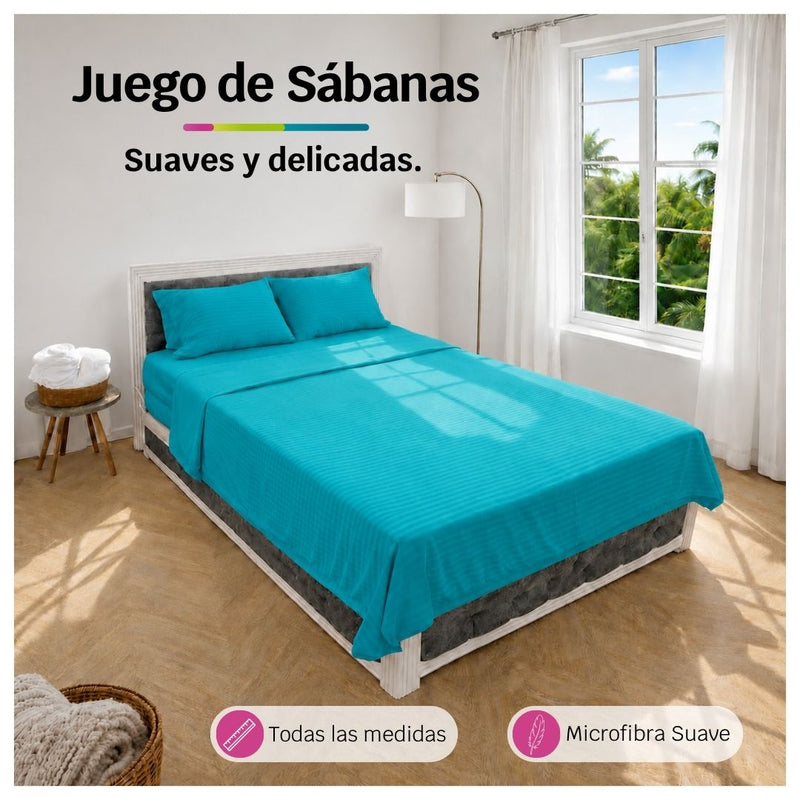 Juego de Sábanas Cama Doble 140x190cm Turquesa en Microfibra Suave